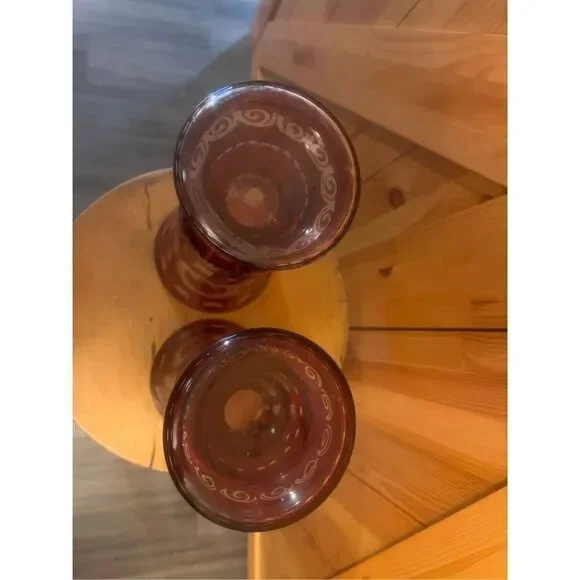 Vintage Egarmann Ruby Cut to Clear Vase/Glass Czech Bohemian set of 2